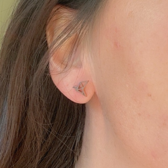 Stainless Steel and Rose Gold Origami Bird Studs - Picture 5 of 12